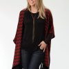 Sweaters / Vests * | Roper Black Chevron Ladies Red Polyester Poncho Sweater