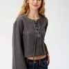 Sweaters / Vests * | Roper Crop Womens Grey 100% Cotton French Terry Sweatshirt