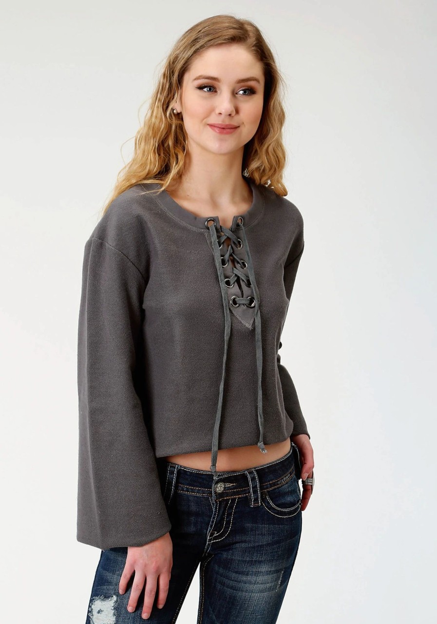 Sweaters / Vests * | Roper Crop Womens Grey 100% Cotton French Terry Sweatshirt