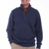 Sweaters / Vests * | Scully Mens Navy Cotton Blend Elbow Patch Pullover Sweater