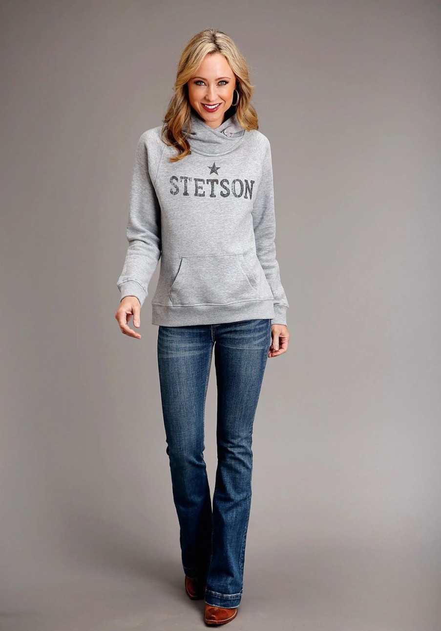 Sweaters / Vests * | Stetson Womens Grey Cotton Blend Star In The Middle Hoodie