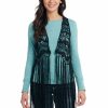 Sweaters / Vests * | Cowgirl Up Womens Black Polyester Crochet Fringe Vest