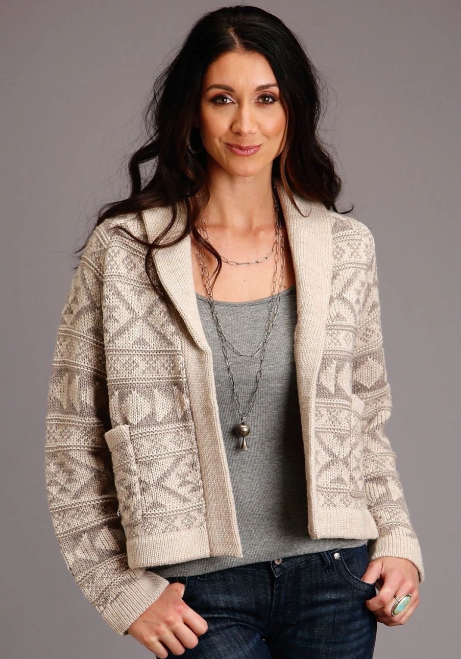 Sweaters / Vests * | Stetson Womens Brown Wool Blend Cropped Shawl Collar Cardigan