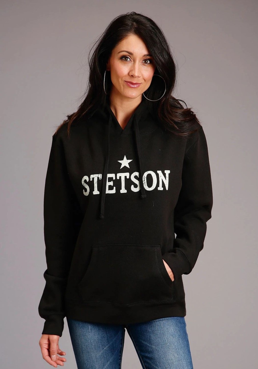 Sweaters / Vests * | Stetson Womens Black Cotton Blend Star Logo Hoodie