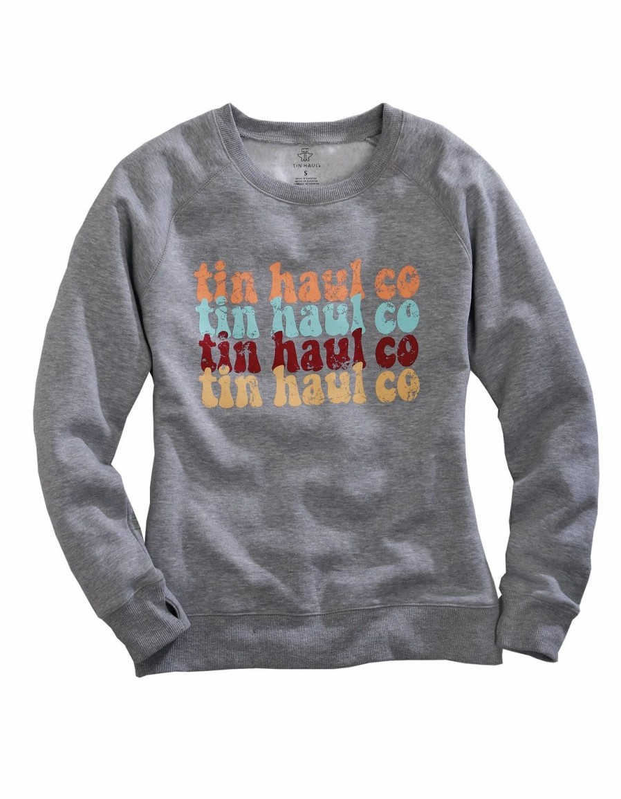 Sweaters / Vests * | Tin Haul Womens Grey Cotton Blend Multi-Color Logo Sweatshirt