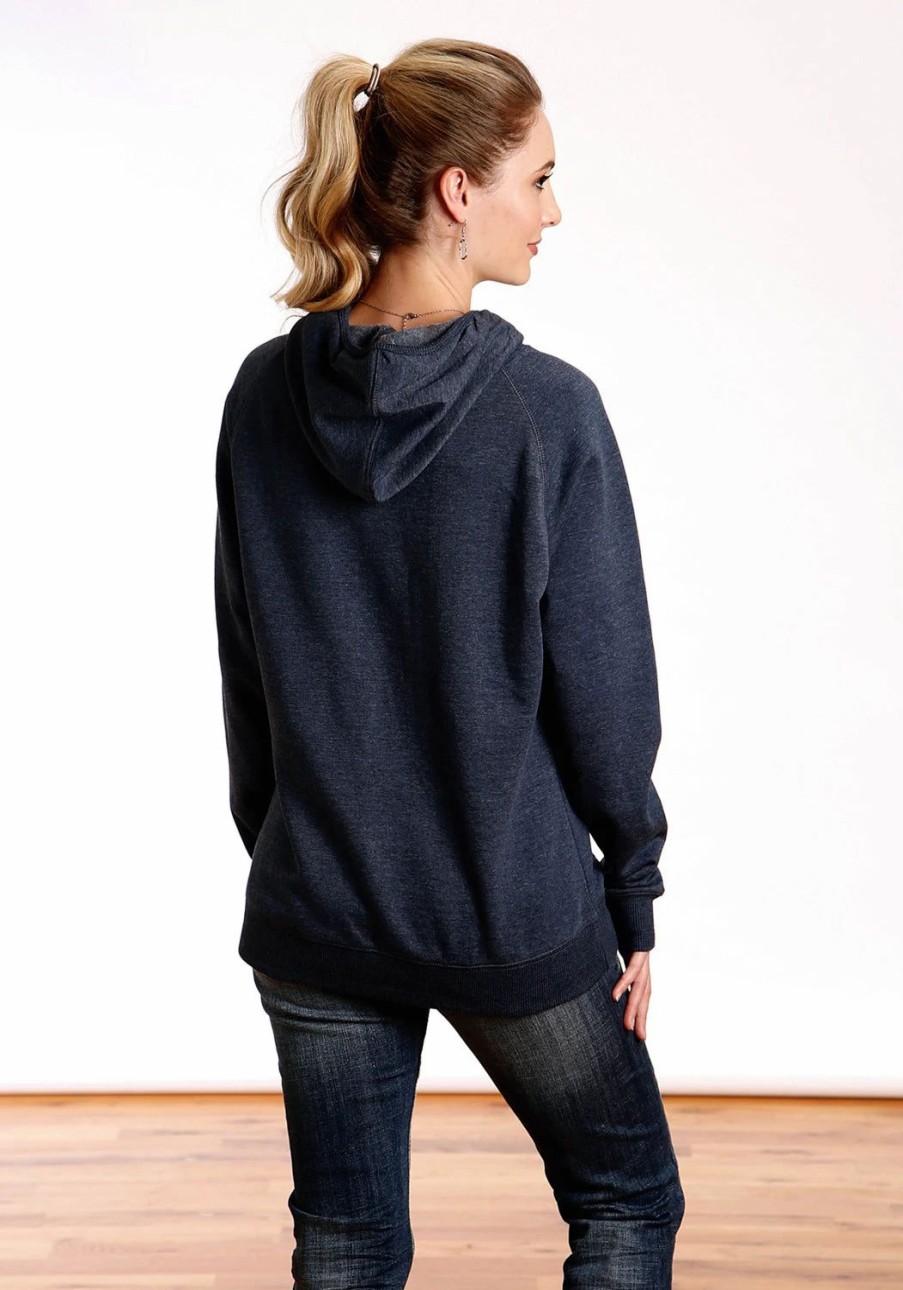 Sweaters / Vests * | Tin Haul Womens Navy Blue Cotton Blend Mountain Logo Hoodie