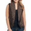 Sweaters / Vests * | Cripple Creek Womens Crochet Knit Rabbit Trim Heather Chocolate Fur Vest