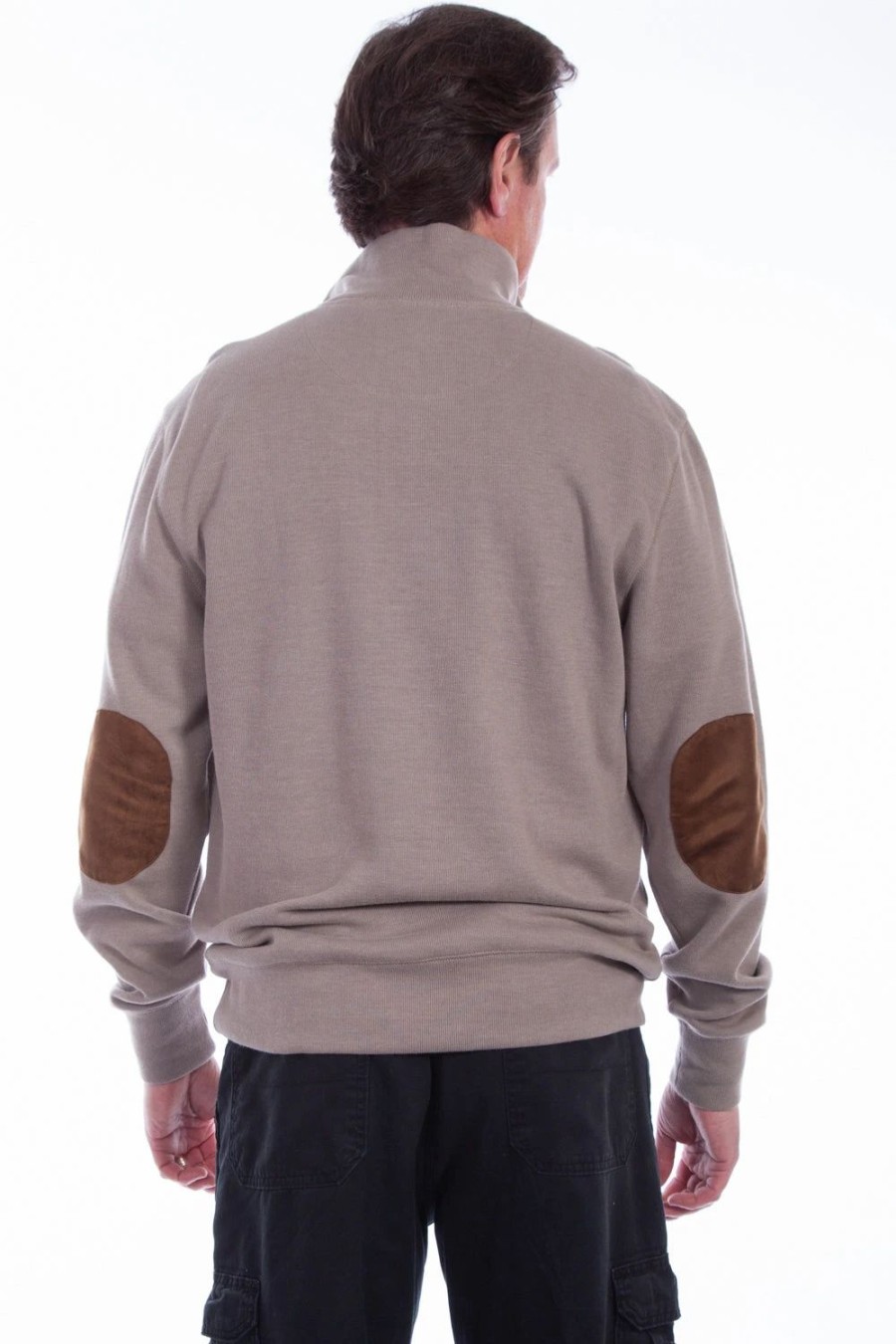 Sweaters / Vests * | Scully Mens Taupe Cotton Blend Elbow Patch Pullover Sweater