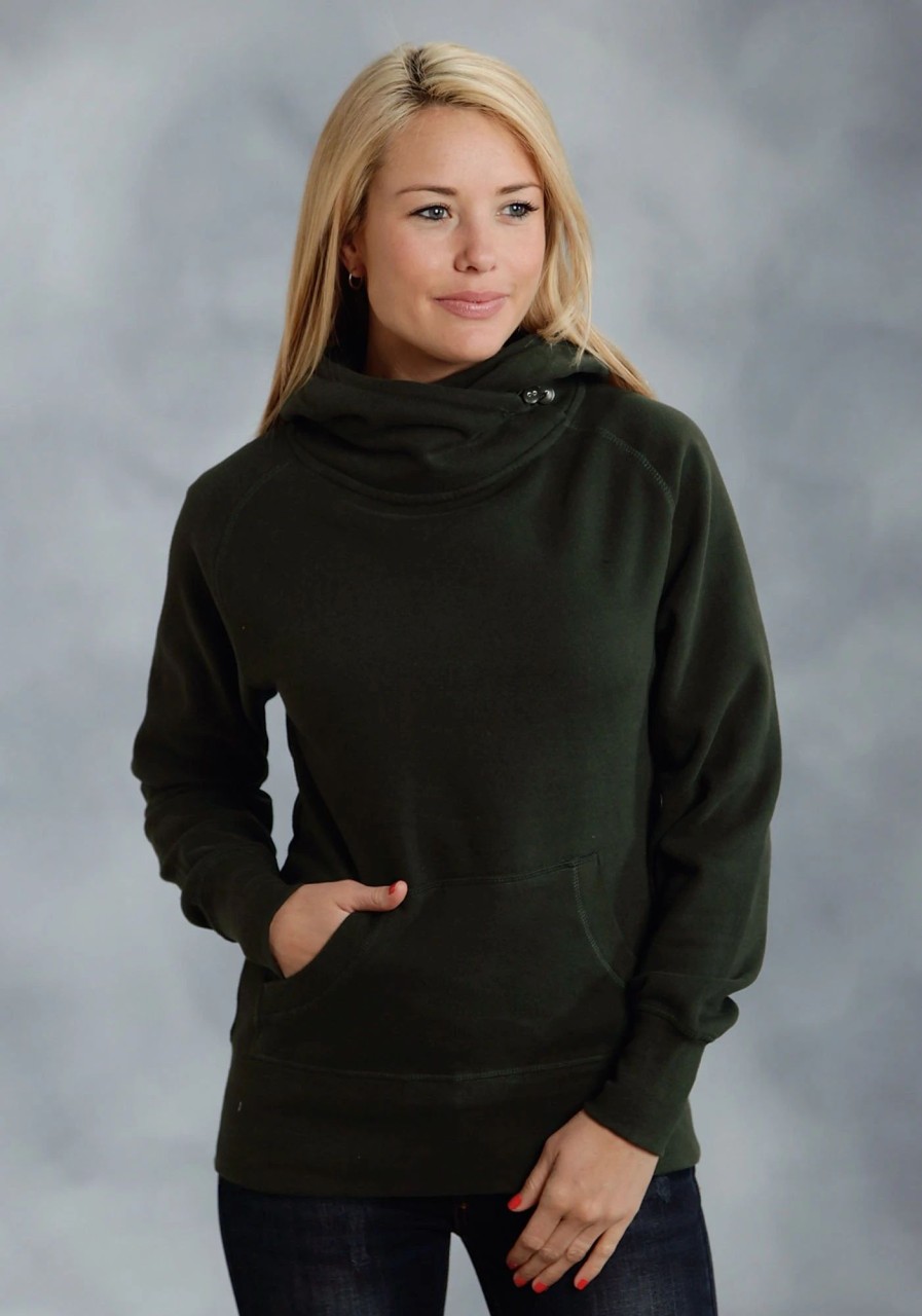 Sweaters / Vests * | Ouray Womens Forest Green 100% Cotton Usa Asymmetric Hoodie