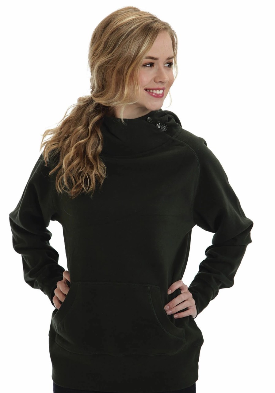 Sweaters / Vests * | Ouray Womens Forest Green 100% Cotton Usa Asymmetric Hoodie