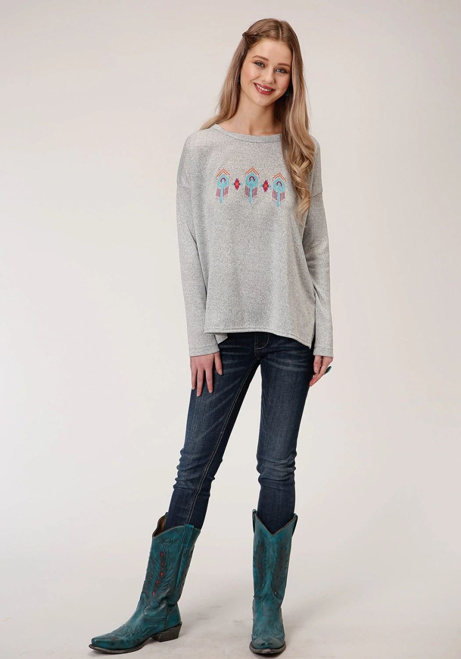 Sweaters / Vests * | Roper Womens Grey Polyester Slouchy Fit Sweater