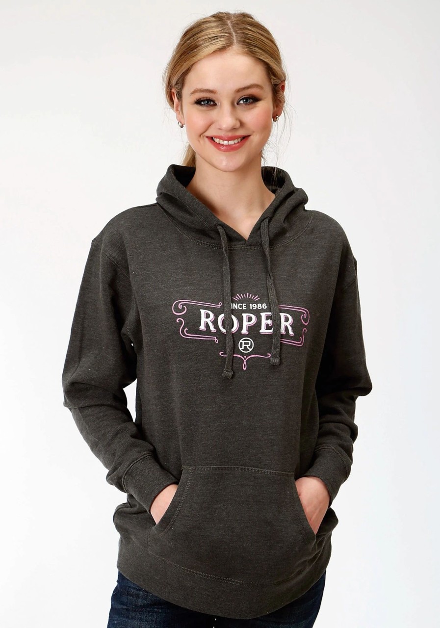 Sweaters / Vests * | Roper Womens Grey Cotton Blend Since 1986 Hoodie