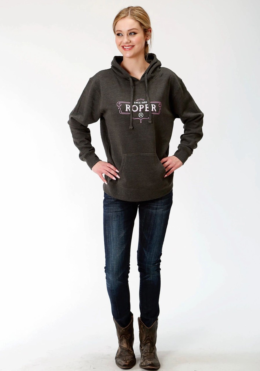 Sweaters / Vests * | Roper Womens Grey Cotton Blend Since 1986 Hoodie