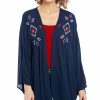 Sweaters / Vests * | Cowgirl Up Womens Navy 100% Rayon Embroidered Kimono Cardigan