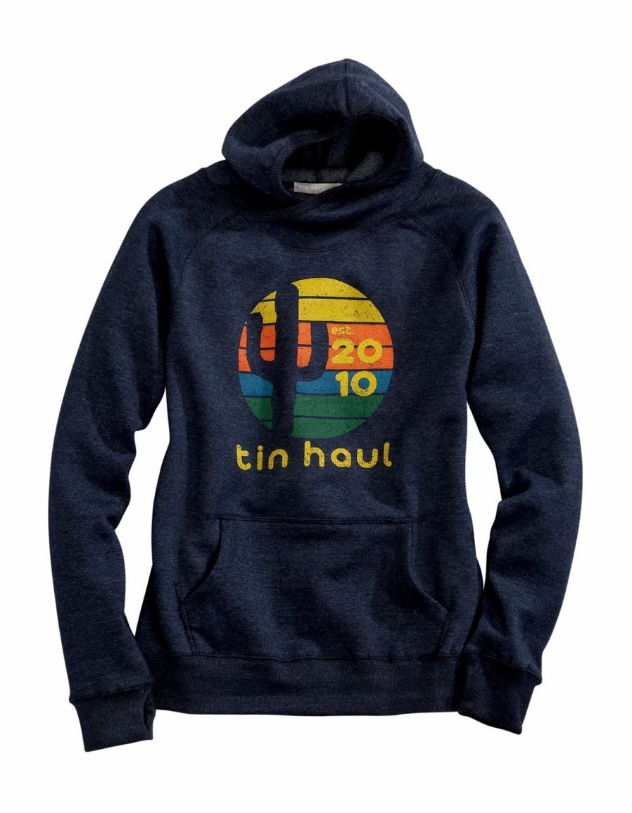 Sweaters / Vests * | Tin Haul Womens Heather Navy Cotton Blend Cactus Sunset Hoodie