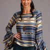 Sweaters / Vests * | Stetson Womens Blue Rayon/Nylon Indigo Serape L/S Pullover Blouse