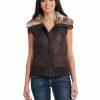 Sweaters / Vests * | Cripple Creek Womens Pinecone Faux Leather Distressed Aviator Vest