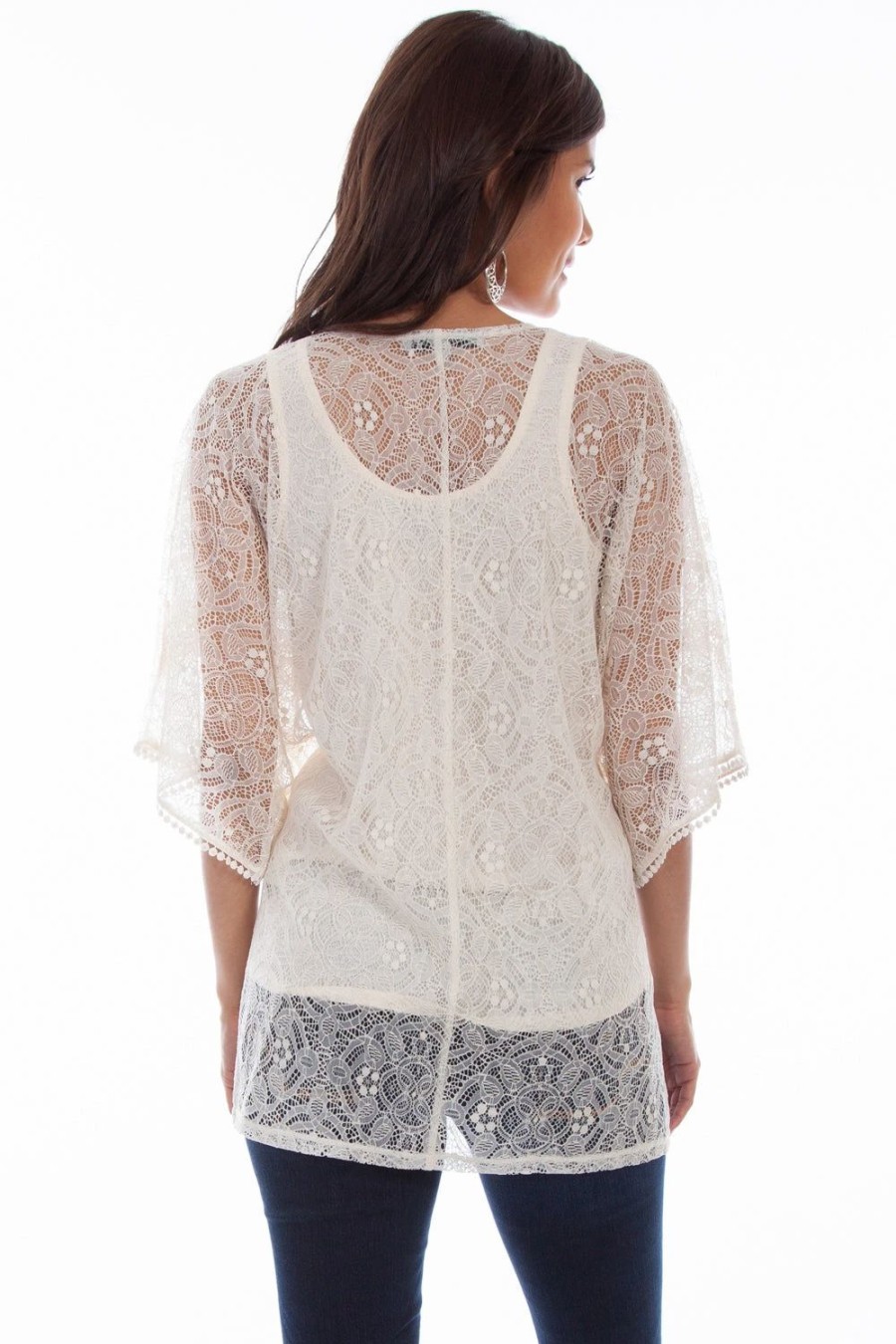 Sweaters / Vests * | Scully Womens Sand Cotton Blend Lace Tank Cardigan