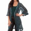 Sweaters / Vests * | Scully Womens Dark Cyan Cotton Blend Floral Lace Cardigan