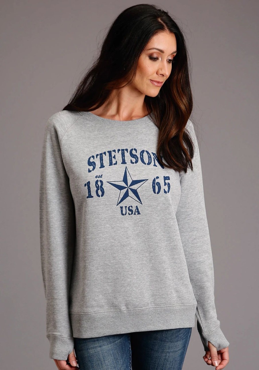 Sweaters / Vests * | Stetson Womens Heather Grey Cotton Blend Star Sweatshirt