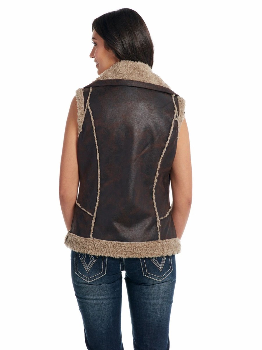 Sweaters / Vests * | Cripple Creek Womens Pinecone Polyester Shearling Aviator Vest