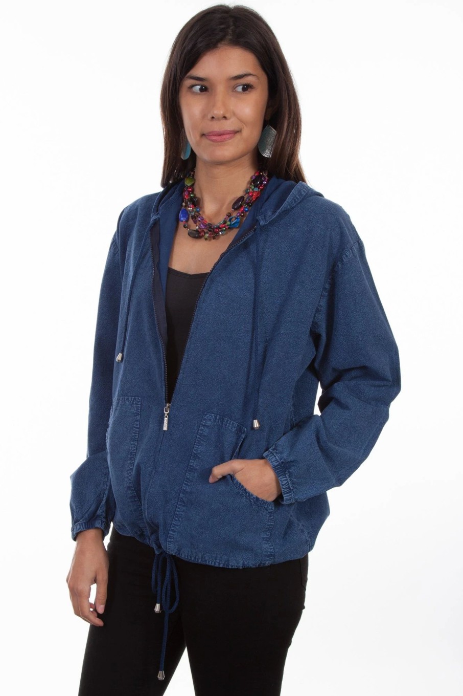 Sweaters / Vests * | Scully Womens Dark Blue 100% Cotton Zip Front Hoodie