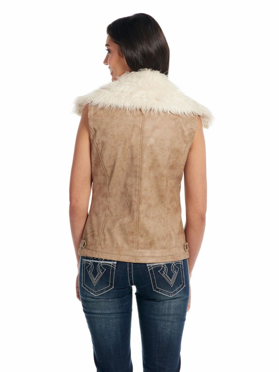 Sweaters / Vests * | Cripple Creek Womens Stone Faux Leather Fur Vest