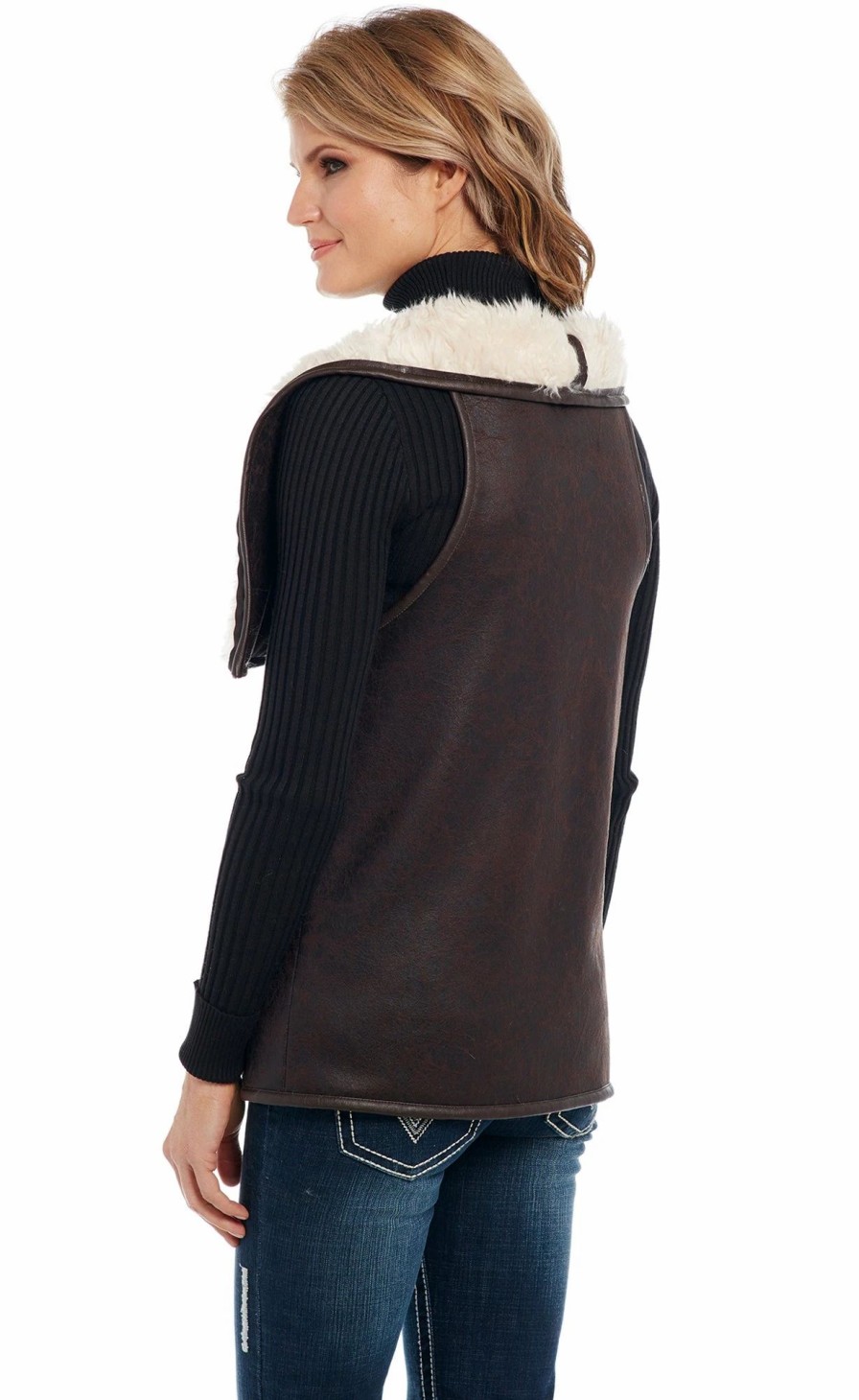 Sweaters / Vests * | Cripple Creek Womens Pinecone Polyester Faux Shearling Wrap Vest