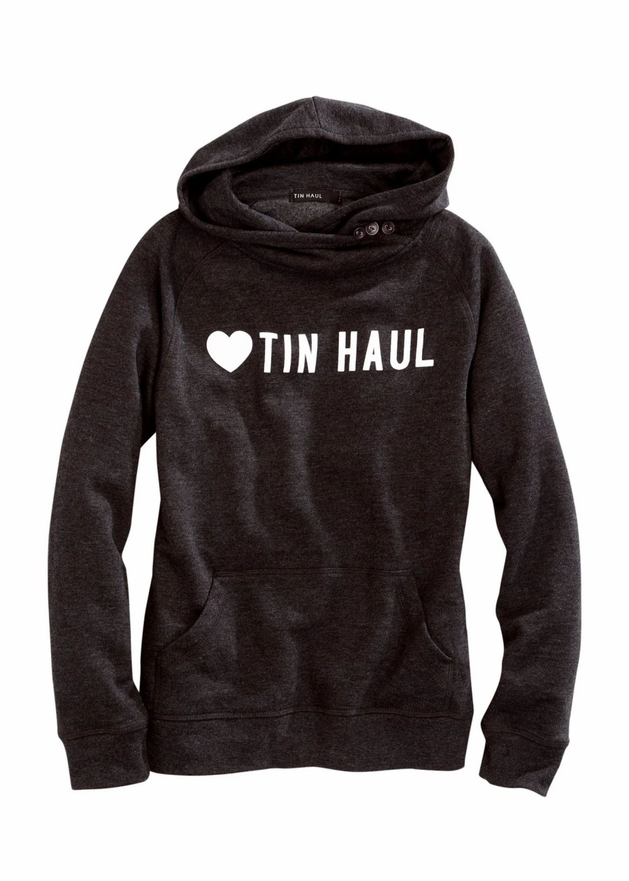 Sweaters / Vests * | Tin Haul Womens Dark Grey Cotton Blend Heart Logo Hoodie