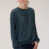 Sweaters / Vests * | Roper Womens Teal Cotton Blend Longhorn Knit Sweatshirt