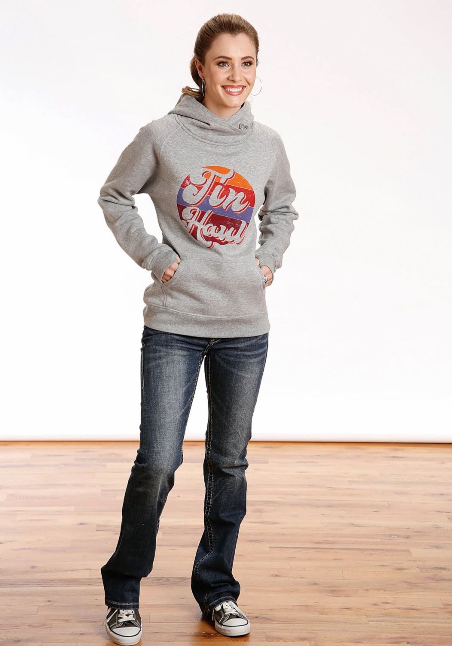 Sweaters / Vests * | Tin Haul Womens Grey Cotton Blend Retro Circle Hoodie