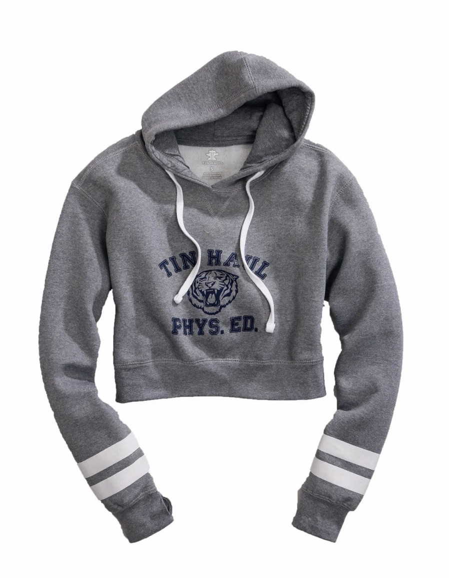 Sweaters / Vests * | Tin Haul Womens Heather Grey Cotton Blend Tiger Phys Ed Hoodie