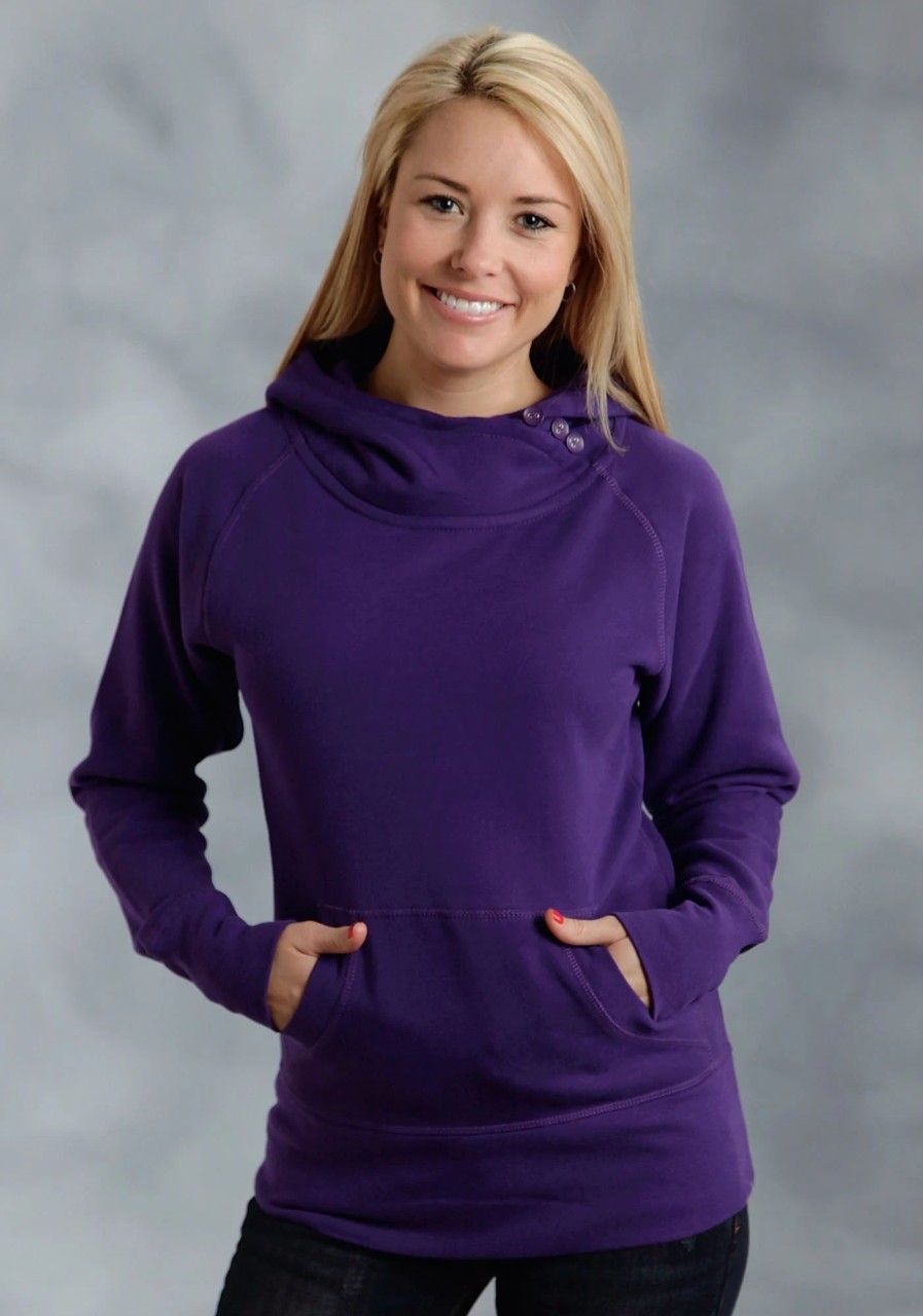 Sweaters / Vests * | Ouray Womens Purple 100% Cotton Usa Asymmetric Hoodie