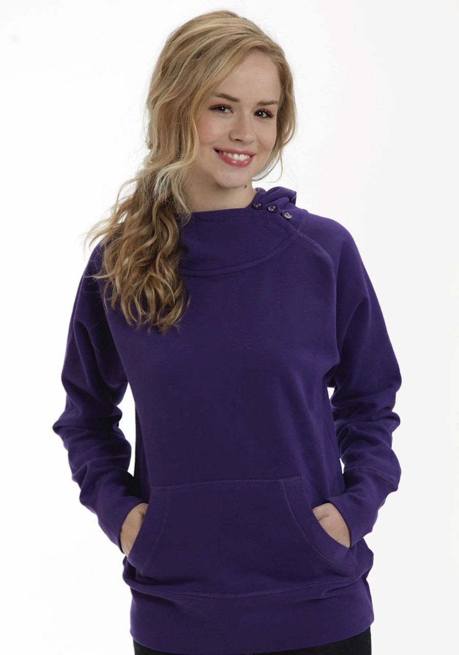 Sweaters / Vests * | Ouray Womens Purple 100% Cotton Usa Asymmetric Hoodie