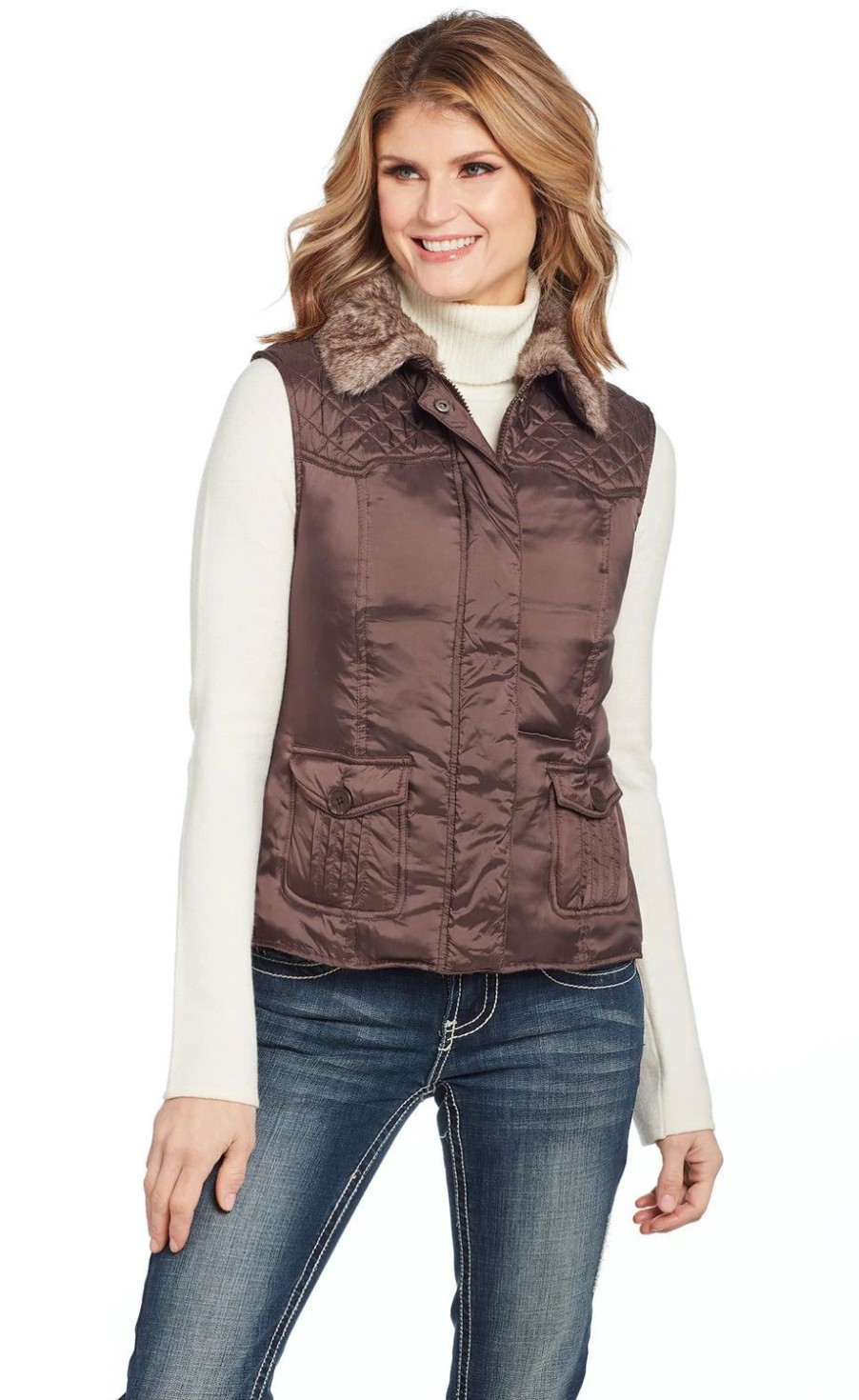 Sweaters / Vests * | Cripple Creek Womens Pinecone Nylon Water-Resistant Zip Vest