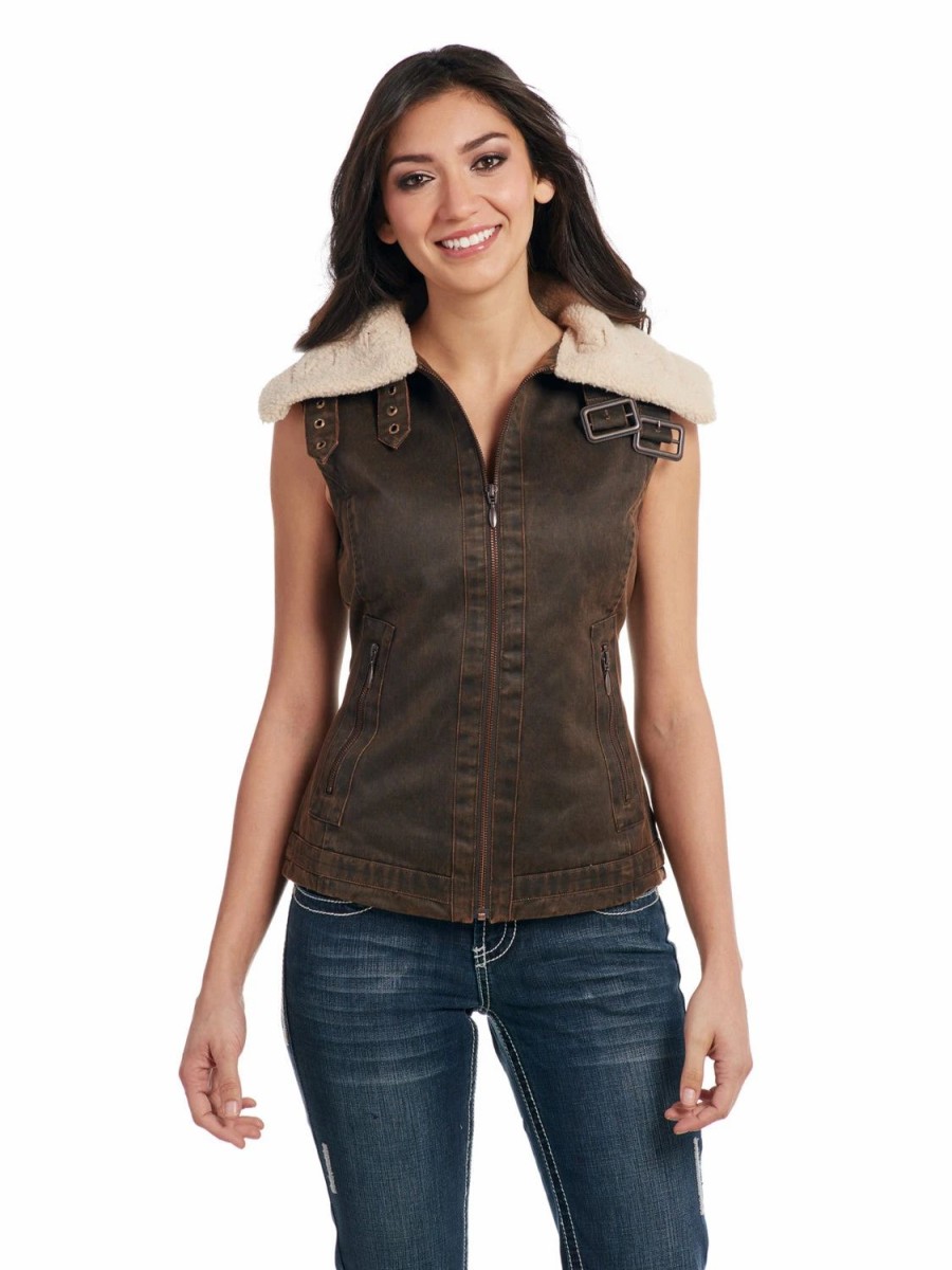 Sweaters / Vests * | Cripple Creek Womens Pinecone Cotton Blend Enzyme Washed Vest