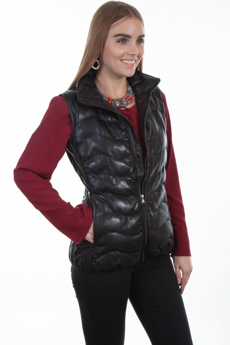 Sweaters / Vests * | Furmo Scully Womens Black Soft Lamb Puffer Vest L