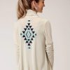 Sweaters / Vests * | Roper Womens Cream Polyester Aztec Knit Cardigan