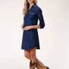 Sweaters / Vests * | Roper Womens Indigo Blue 100% Cotton 5Oz Pullover L/S Dress