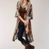 Sweaters / Vests * | Roper Womens Turquoise Polyester Baroque Floral Cardigan