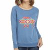 Sweaters / Vests * | Cowgirl Up Womens Aztec Buffalo Vintage Blue Cotton Blend L/S Pullover