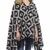 Sweaters / Vests * | Cripple Creek Womens Navajo Blanket Wrap Hooded Black/Cream Polyester Poncho