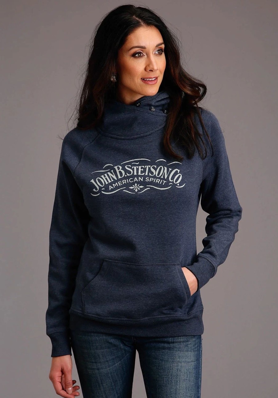 Sweaters / Vests * | Stetson Womens Heather Navy Cotton Blend American Spirit Hoodie