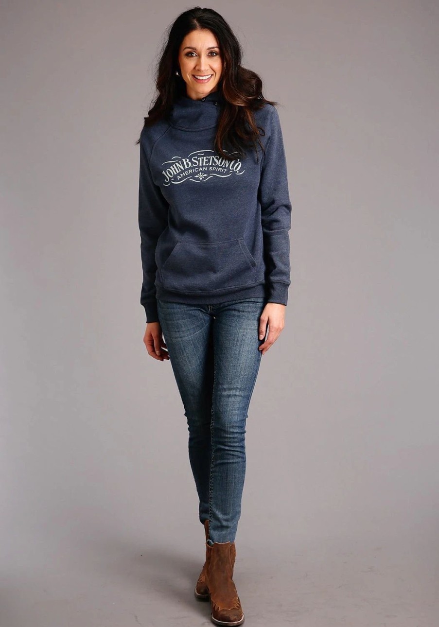 Sweaters / Vests * | Stetson Womens Heather Navy Cotton Blend American Spirit Hoodie