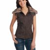 Sweaters / Vests * | Cripple Creek Womens Coffee Bean Faux Leather Buckle Vest