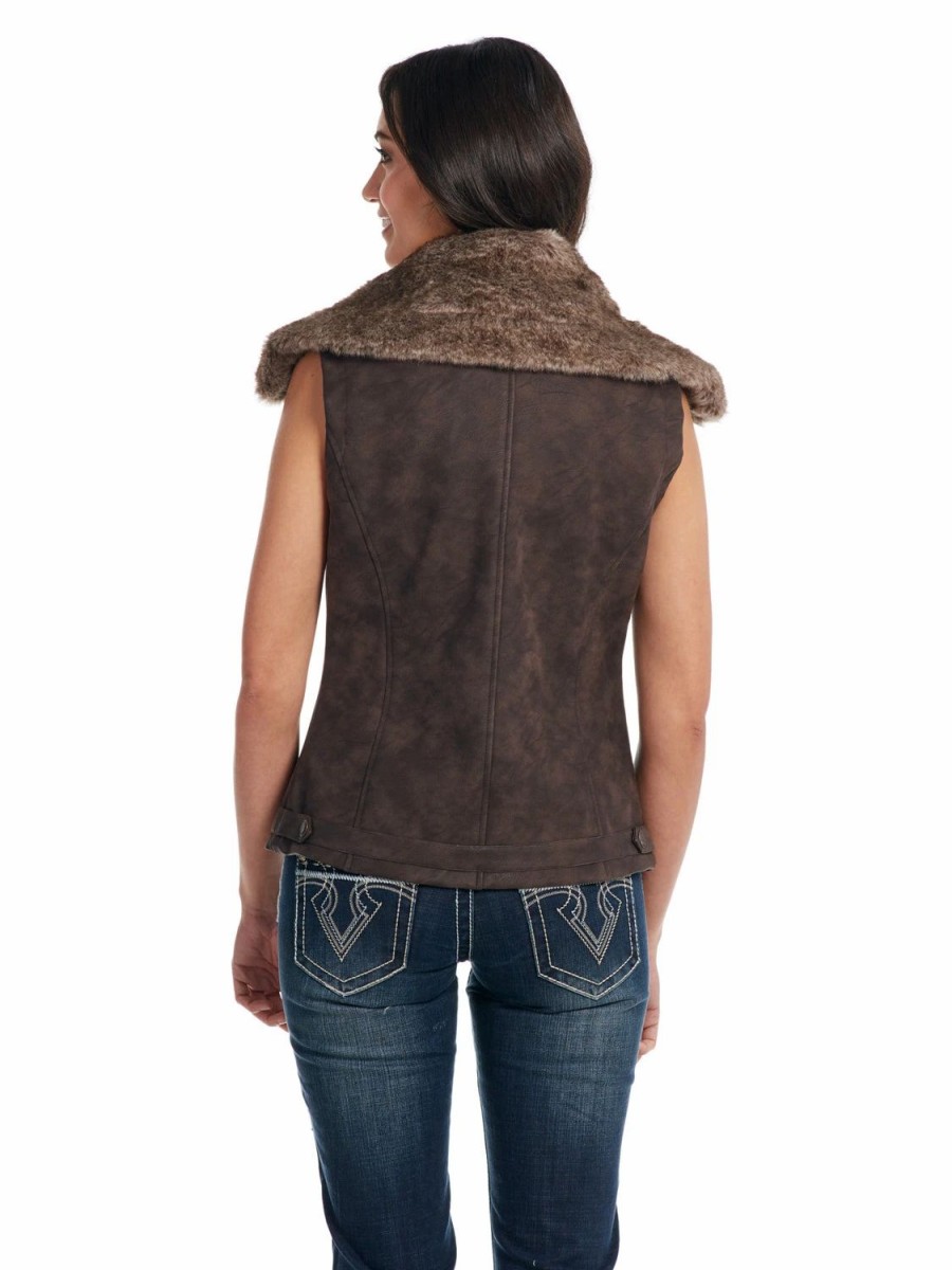 Sweaters / Vests * | Cripple Creek Womens Coffee Bean Faux Leather Buckle Vest