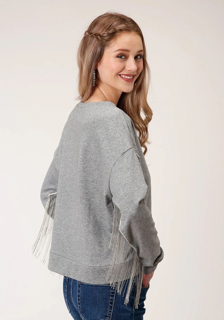 Sweaters / Vests * | Roper Womens Gray Polyester Chain Fringe Sweater